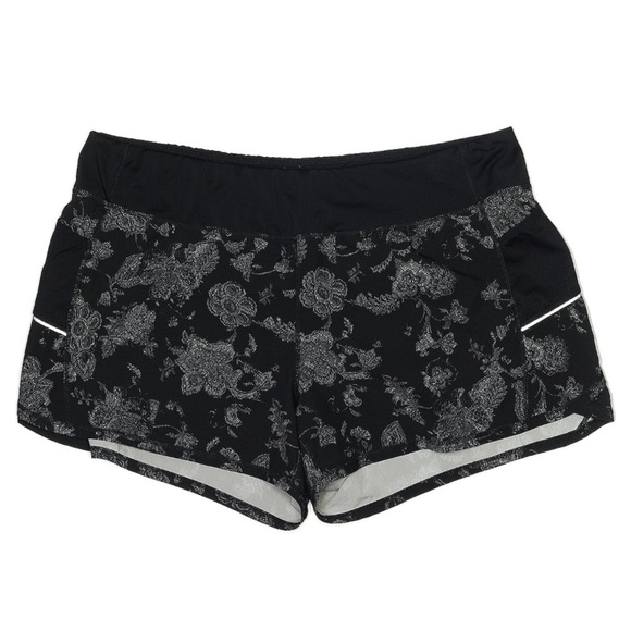 🆕 ATHLETA black and gray Floral Print running Shorts With Pockets & Lined S - Picture 1 of 4